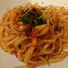A picture of Linguine with spicy calamari.