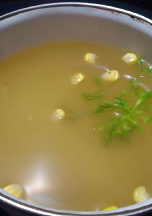 A picture of Sweet corn clear soup.