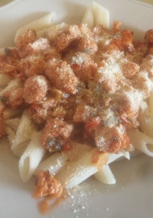 Una foto de Fideos con proteína de soja en salsa