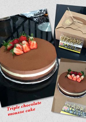 Foto resep Triple chocolate mousse oreo cake