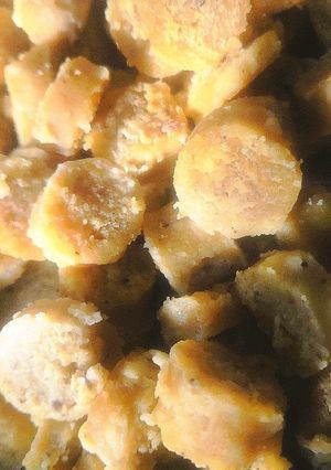 A picture of Recipe of boiled besan ke pieces.