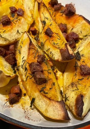 A picture of Autumn Squash With Chorizo & Garden Herbs 🌿.