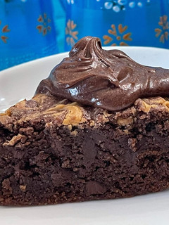 A picture of Gluten Free Chocolate Brownies featuring Cacao and Cashew Flour and Peanut Butter Swirl.