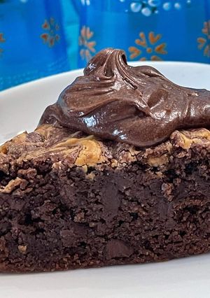 A picture of Gluten Free Chocolate Brownies featuring Cacao and Cashew Flour and Peanut Butter Swirl.