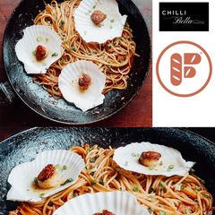 A picture of Sambal Pasta with Masala Seared Scallops.