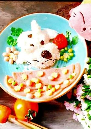 Hình của món Cơm bento: Mèo con xinh xắn (Jambon rau củ luộc).