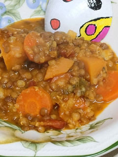 Una foto de Lentejas con calabaza y batata en olla a presión