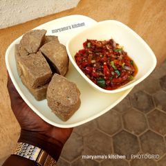 A picture of Tofu(Awara) with hot sauce.
