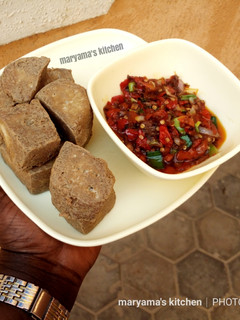 A picture of Tofu(Awara) with hot sauce.
