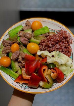 Hình của món Cơm Lòng Mề Gà Trứng Non Xào Mướp Eat Clean.