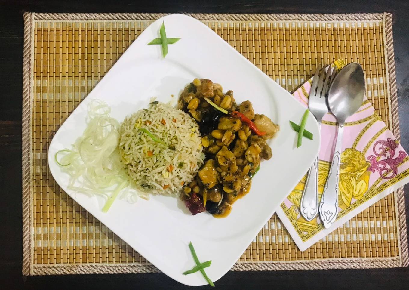 Kung pao chicken with egg fried rice