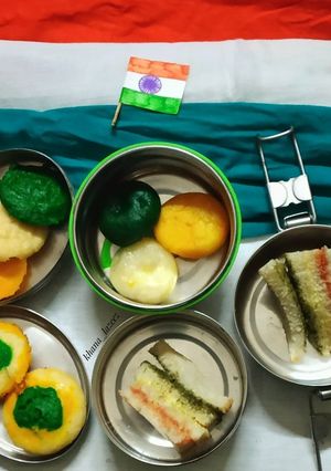 A picture of Tricolor rava idli.