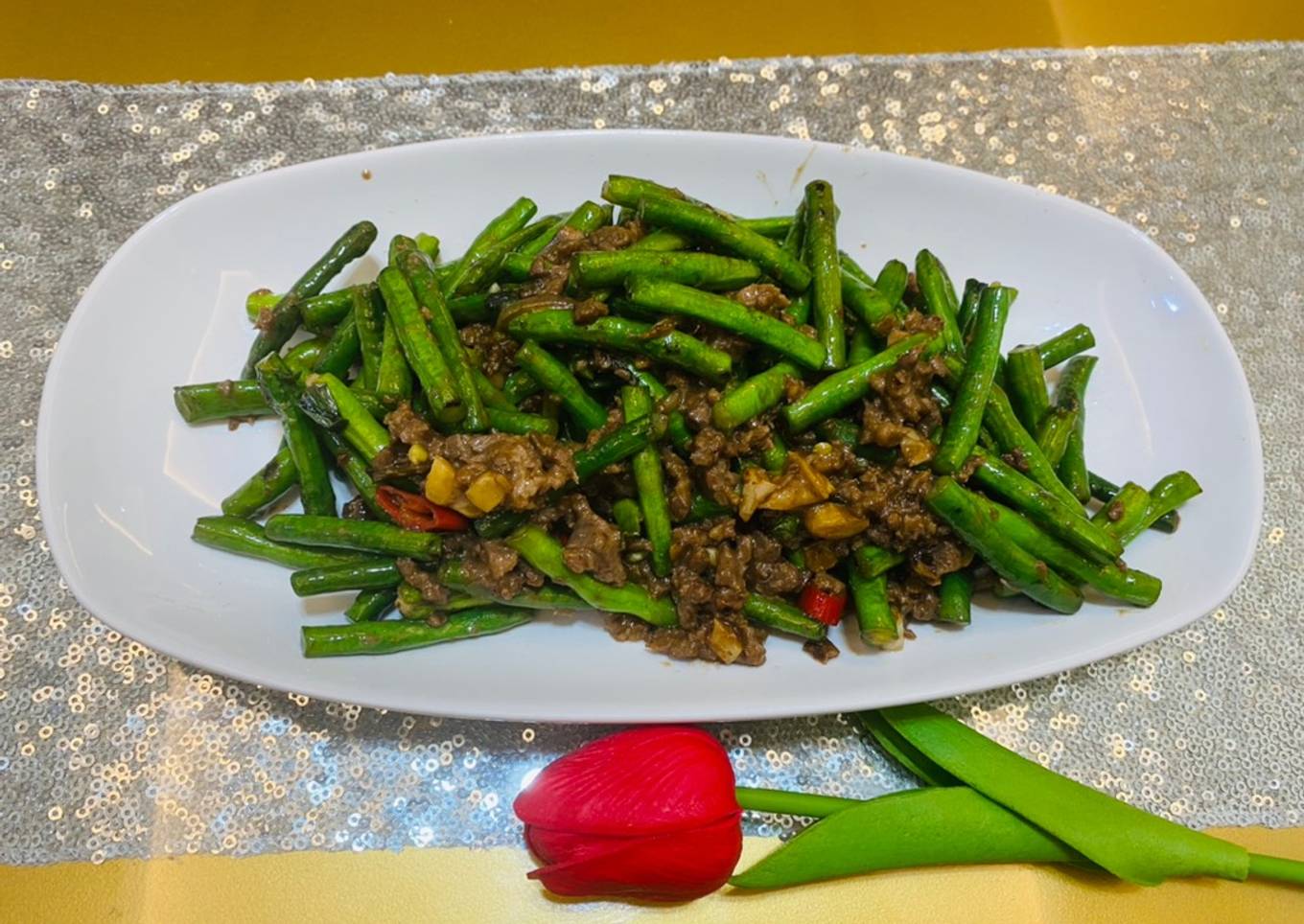 Resep Kacang panjang tumis daging cincang (Chinese food)