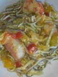 Revuelto de angulas con gambas y pimientos
