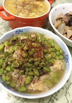 電鍋料理～～～毛豆鯛魚蒸豆腐 的食譜成品照片