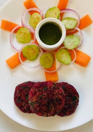 A picture of Beetroot Spinach Quinoa cutlets.