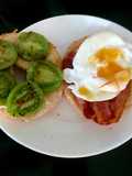 My Bagel with Crisp Bacon, Poached Egg & Grilled Green Tomatoes