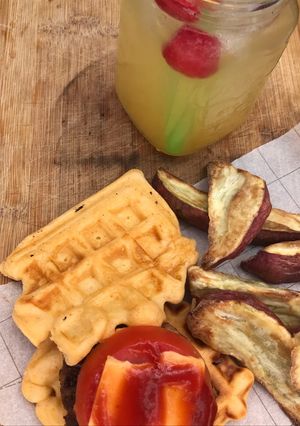 A picture of Lemon and paprika Sweet potato wedges with waffles.