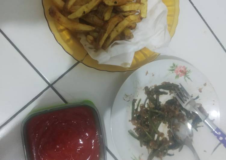 Cara Membuat Kangkung teriyaki vs French fries Yang Gurih