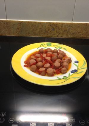 Una foto de Salchichas con pimientos