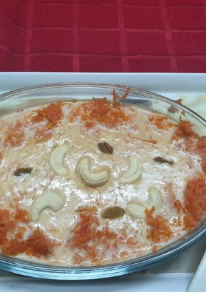 A picture of Carrot Rice Kheer with Date Palm Jaggery.