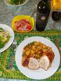 Chicken Breast Stuffed with Ham and Cheese. Peas and Potatoes