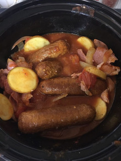 A picture of Sausage,Bacon,0nion Tomatoes Casserole.