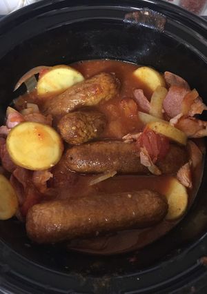 A picture of Sausage,Bacon,0nion Tomatoes Casserole.