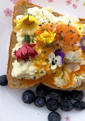 A picture of Wasabi Cream Cheese Eggs White and Runny Yolk Sandwich.