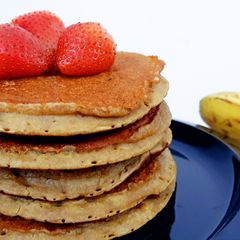 A picture of Whole Wheat Banana Pancakes with Soymilk.