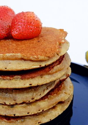 A picture of Whole Wheat Banana Pancakes with Soymilk.