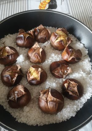 A picture of #576 Chestnuts Roasted on Salt in a Skillet 🌰🧂🌰.