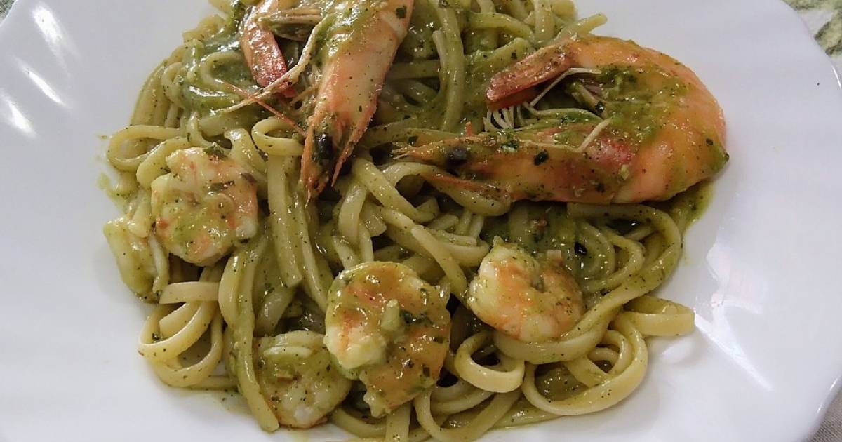 Ricetta Linguine con gamberi e pesto di basilico e pistacchi di Rosanna
