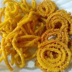 Chakoli and murukku A picture of Chakoli and murukku.