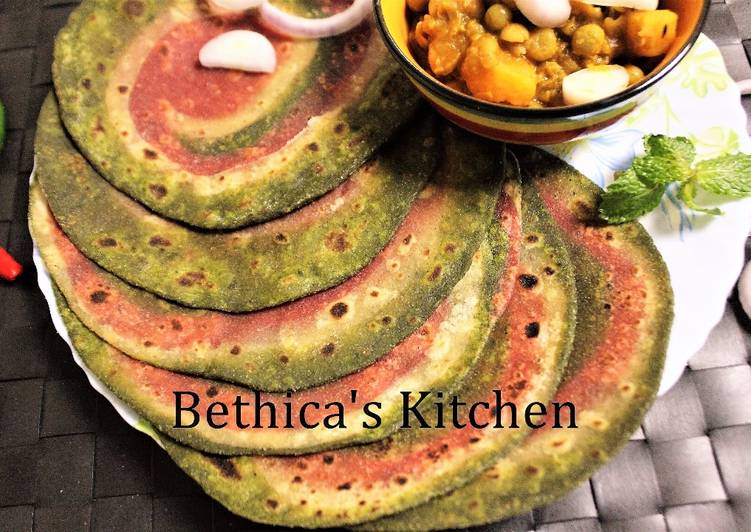 Recipe of Award-winning Ramadan Special - Spinach &amp; Beetroot Pin Wheel Paratha