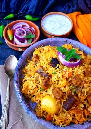A picture of Hyderabadi Soya Biryani.