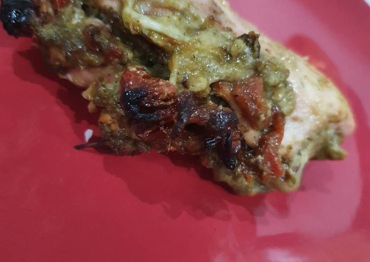 Step-by-Step Guide to Make Speedy Sundried tomato pesto cheese stuffed chicken