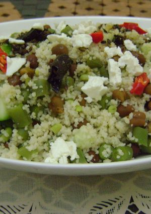 A picture of Couscous & French Beans Salad with Chickpeas & Cucumber.