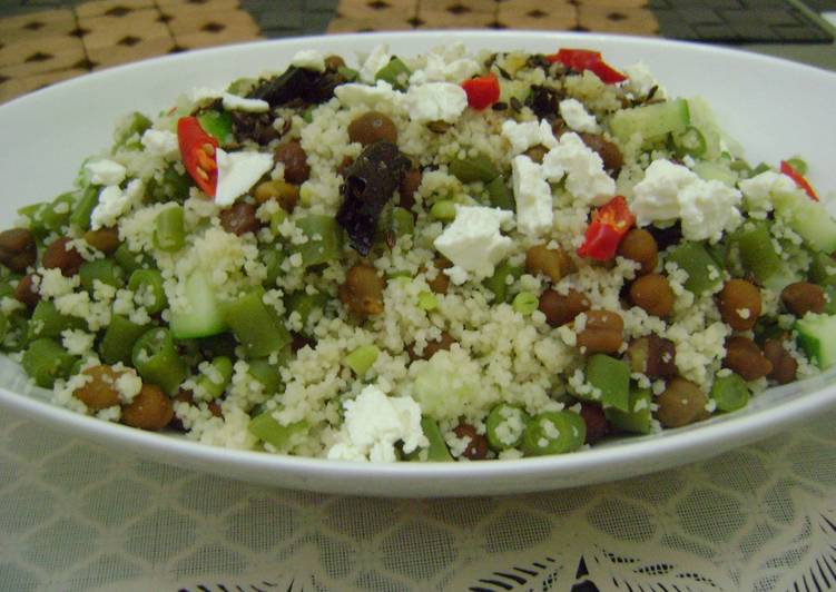 Steps to Make Homemade Couscous &amp; French Beans Salad with Chickpeas &amp; Cucumber