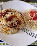 Arroz con tocineta y maíz
