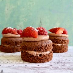A picture of Mini Double Chocolate Berry Cakes.