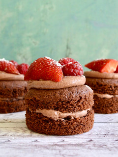 A picture of Mini Double Chocolate Berry Cakes.