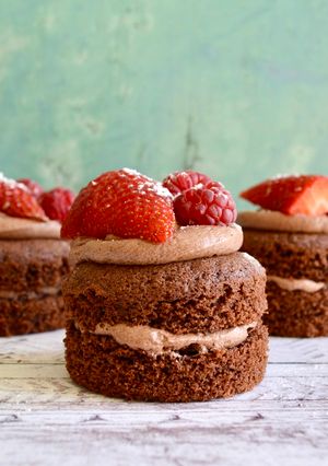 A picture of Mini Double Chocolate Berry Cakes.