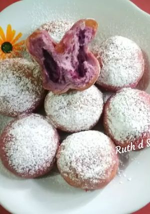 Foto resep Bomboloni ubi ungu eggless 🍠 isi ubi ungu 💜