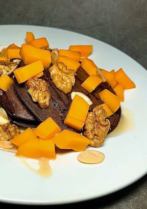 Hình của món Eatclean - Pancake Yến Mạch, Chuối, Vị Cacao Full Topping.