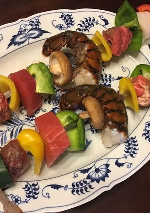 A picture of California Farm Surf and Turf Grilled Skewers.