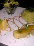 Cerdo relleno de champiñones y melocotón con redución de manzana