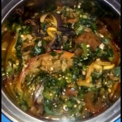 A picture of Snail with okra soup.