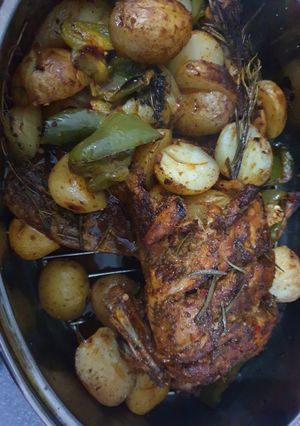 A picture of Harrisa and rosemary chicken.