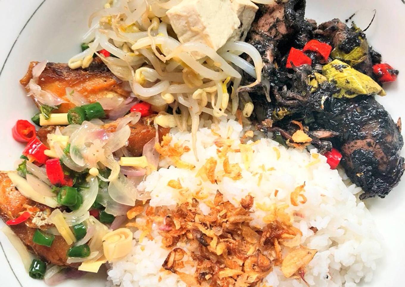 Cumi rebus - ikan samba - tauge goreng (3in1)